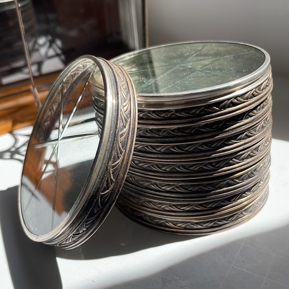 Antique Webster Sterling Silver Star ⭐️ Crystal  Coasters - Picture 4 of 7